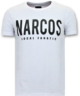 Local Fanatic T-shirt Heren met Opdruk - Narcos Pablo Escobar - Wit - Maten: S