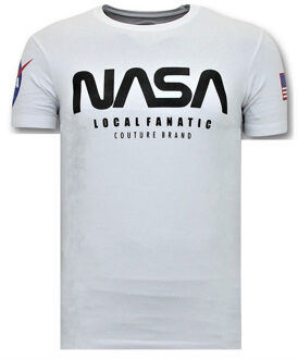 Local Fanatic T-shirt Heren met Opdruk - Nasa American Flag Shirt - Wit - Maten: XXL