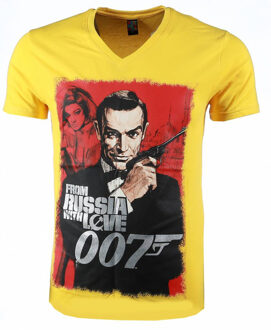 Local Fanatic T-shirt - James Bond From Russia 007 Print - Geel - Maat: L