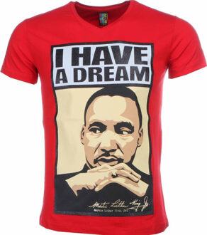 Local Fanatic T-shirt - Martin Luther King I Have A Dream Print - Rood - Maat: XS