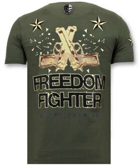 Local Fanatic T-shirt met rhinestone the rebel - maat M Groen