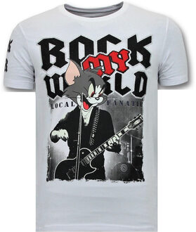 Local Fanatic T-shirt rock my world cat Wit - XXL