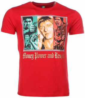 Local Fanatic T-shirt - Scarface Money Power Respect Print - Rood - Maat: L