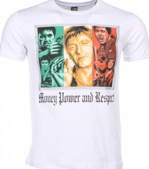 Local Fanatic T-shirt - Scarface Money Power Respect Print - Wit - Maat: XS