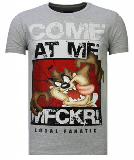 Local Fanatic Taz Mania - Rhinestone T-shirt - Grijs - Maten: L