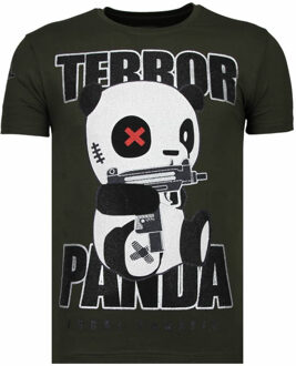 Local Fanatic Terror Panda - Rhinestone T-shirt - Khaki - Maten: L