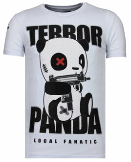 Local Fanatic Terror Panda - Rhinestone T-shirt - Wit - Maten: XL
