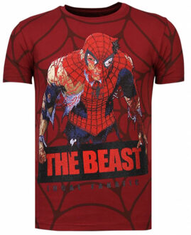 Local Fanatic The Beast Spider - Rhinestone T-shirt - Bordeaux - Maten: M