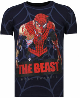 Local Fanatic The Beast Spider - Rhinestone T-shirt - Navy - Maten: M