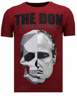 Local Fanatic The Don Skull - Rhinestone T-shirt - Bordeaux - Maten: L
