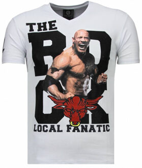 Local Fanatic The Rock - Rhinestone T-shirt - Wit - Maten: L