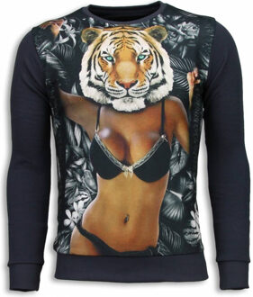 Local Fanatic Tiger Chick - Sweater - Donker Grijs - Maten: S