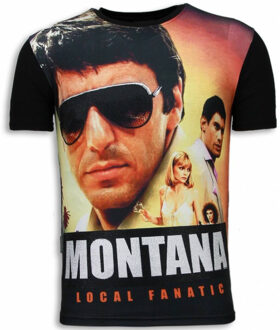 Local Fanatic Tony Montana - Digital Rhinestone T-shirt - Zwart - Maten: L