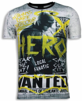 Local Fanatic Wanted Gothams Hero - Digital Rhinestone T-shirt - Grijs - Maten: L