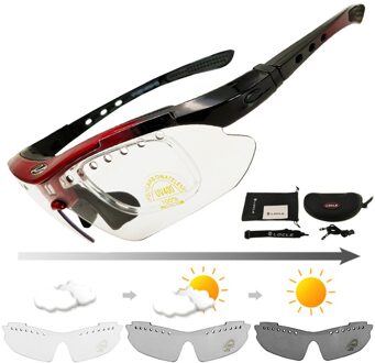 LOCLE Meekleurende Fietsen Fiets Bril Outdoor Sport Fiets Zonnebril Goggles Bike Eyewear UV400 Gafas Ciclismo rood zwart