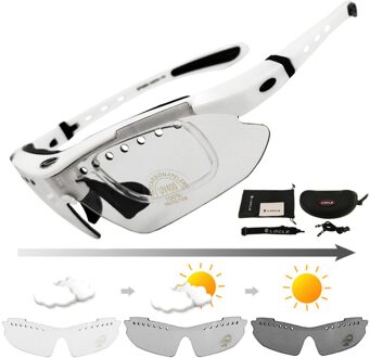 LOCLE Meekleurende Fietsen Fiets Bril Outdoor Sport Fiets Zonnebril Goggles Bike Eyewear UV400 Gafas Ciclismo wit