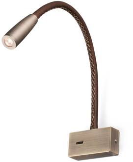 Loden leeslamp met lederen details en LED bruin