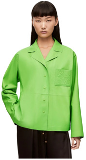 Loewe Leren Pyjama Shirt - Groen Fluorescerend Loewe , Green , Dames