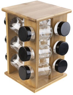 Löwenthal Houten kruidenrek/specerijenrek met 12 glazen potten 15 x 23 cm