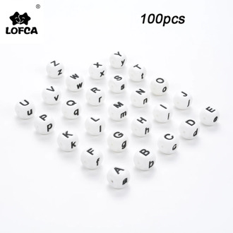LOFCA 100pcs Silicone Beads Food Grade Letter Baby Teethers Beads BPA-Free Loose Chewing Alphabet Bead For Personalized Name DIY