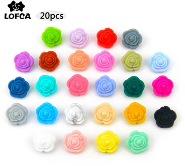 LOFCA 20pcs Silicone Beads Rose Flower Baby Teethers Food Grade Baby Teething Toys Accessories For Pacifier Chain BPA Free