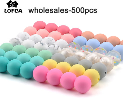 LOFCA 500pcs 9mm/12mm/15mm Silicone beads Teether Beads BPA Free Food Grade Baby Teether DIY Chewable Colorful Teething