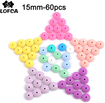 LOFCA 60pcs 15mm Silicone Lentil Beads Baby Teething Beads BPA-Free Food Grade Making Baby Oral Care Pacifier Chain Accessorise