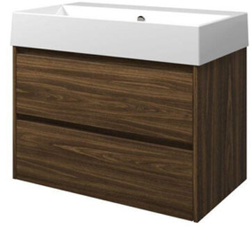 Loft badkamermeubelset - 80x46x62cm - porselein Loft wastafel - 0 kraangaten - symmetrisch - MFC Cabana oak/Glans wit 1815423 Cabana Oak/Glans Wit (Hout)