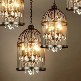 Loft crystal light bird cage chandelier restaurant bar bedroom store dining room ceiling light fixtures pendant lamps