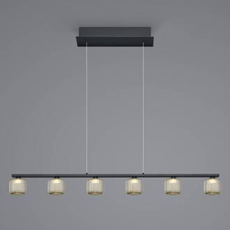 Loft LED hanglamp met rookglas, 6-lamps rookgrijs-transparant, zwart