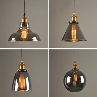 Loft Restaurant Pendant Lights Industrial Smoky Glass Vintage Dining Lighting Retro Cafe Bar Hanging Lamp Industrial Lamps E27