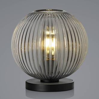 Loft tafellamp met rookglas, 1-lamp, rond rookgrijs-transparant, zwart
