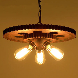 Loft vintage pendant lamp industrial iron wood chandelier creative gear ceiling lighting fixture hanging lamp headlight