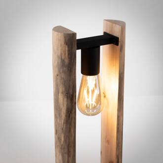 Log tafellamp van hout lichtbruin, zwart