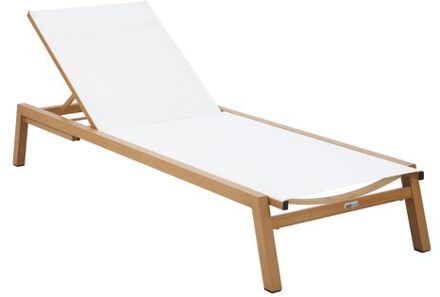 Logan Ligbed in Hout Look / Crème Lounger met Aluminium frame verstelbaar in 5 standen Beige