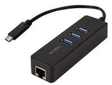LogiLink USB 3.0 Adapter [1x USB 3.0 stekker C - 1x RJ45-bus, USB 3.0 bus A] USB-C 3-Port Hub with Gigabit Ethernet