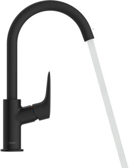 Logis ééngreeps wastafelmengkraan 210 draaibare uitloop met PopUp trekwaste, mat zwart