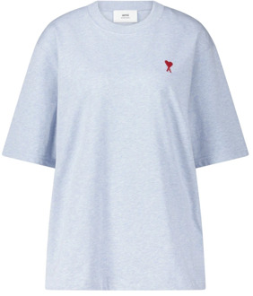 Logo Geborduurd Loose Fit T-shirt Ami Paris , Blue , Dames - L,M,S,Xs,2Xs
