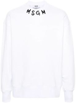Logo Kraag Sweater Msgm , White , Heren - Xl,S