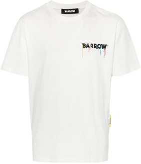 Logo Print Beige T-shirt Korte Mouw Barrow , White , Heren - S