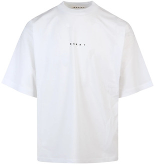 Logo Print Katoenen T-Shirt Marni , White , Heren - Xl,L,M,S,Xs