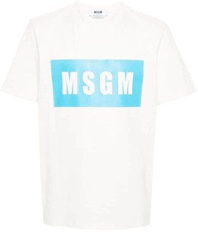 Logo Print Katoenen T-shirts en Polos Msgm , White , Heren - L,M,S