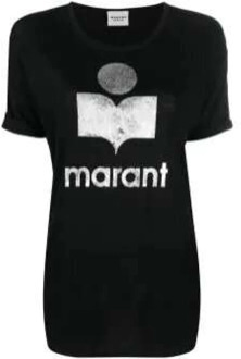 Logo Print Linnen T-Shirt Isabel Marant Étoile , Black , Dames - S,Xs
