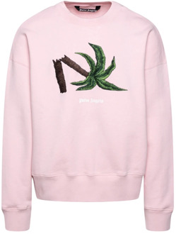 Logo Sweatshirt met Geborduurd Detail Palm Angels , Pink , Heren - Xl,L,M