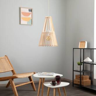 Lohr hanglamp, hout, kegelvormig Ø 39cm natuurkleuren, wit