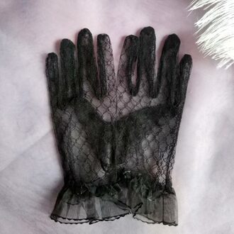 Lolita Bruid Kanten Handschoenen Vrouwen Dunne Retro Debutante Elegante Accessoires Banket Prestaties Handschoenen zwart