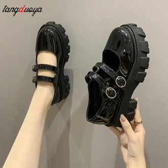 Lolita Gothic Round Head Mary Jane Shoes Japanese College Girl JK Uniform Platform Strap Waterproof Black Lolita platform Shoes