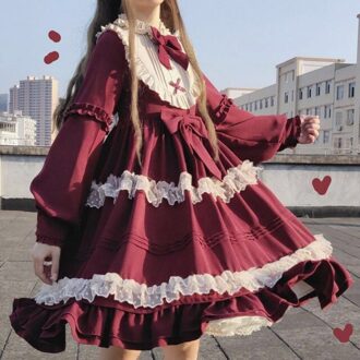 Lolita Jurk Kawaii Stijl Vintage Thee Party Dress Lolita Dagelijks Op Lange Mouwen Prinses Jurk Jurk Vrouwelijke rood Zwart