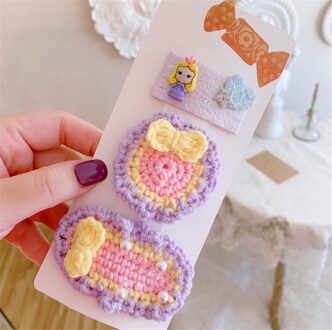 Lolita Meisje Vrouwen Haar Pin Vanille Melk Thee Stijl Gehaakte Breien Strik Haar Clip Set D542 kleur 1