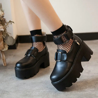 Lolita shoes retro Harajuku solid color buckle platform shoes female Japanese sweet and cute square heel women's shoes TT-88